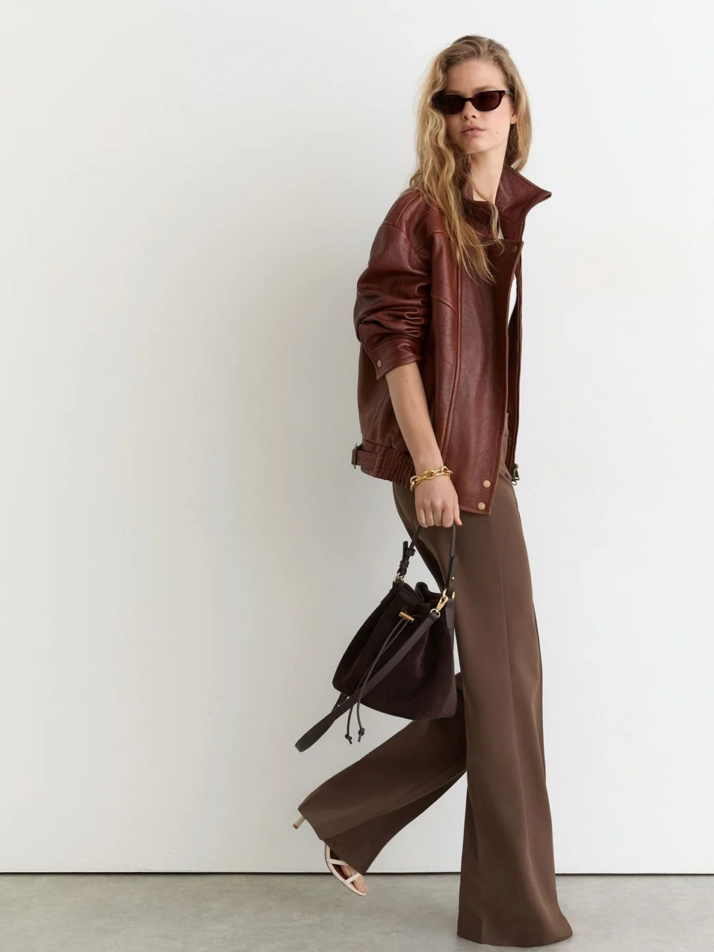 Reiss Mocha Brown High Rise Flared Trousers