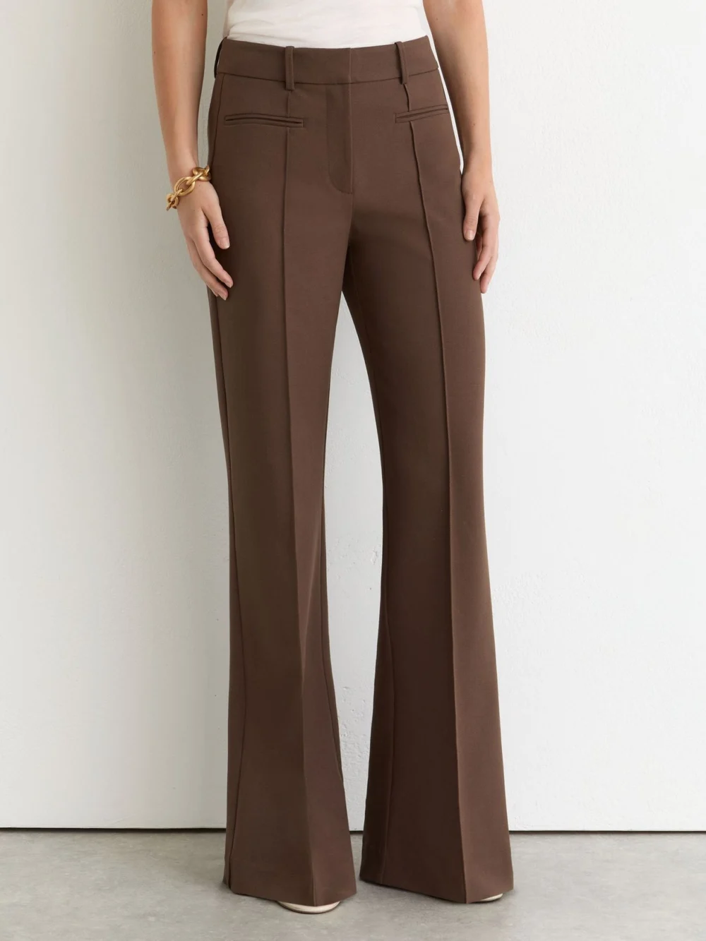 Reiss Mocha Brown High Rise Flared Trousers, view 3