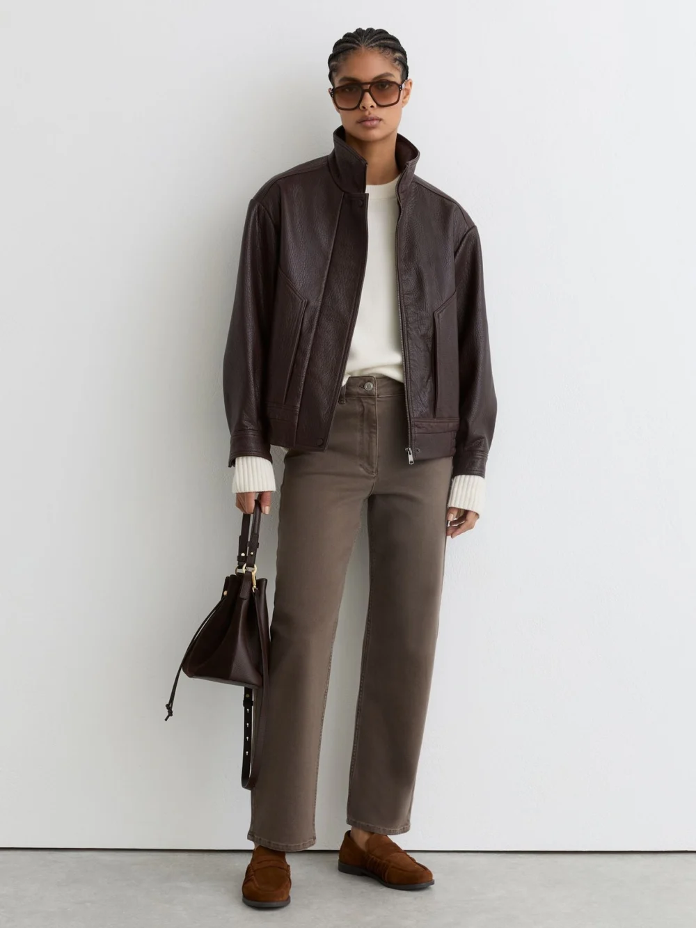 Reiss Mocha Brown Mid-rise Straight-leg Jeans