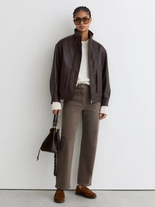 Reiss Mocha Brown Mid-rise Straight-leg Jeans