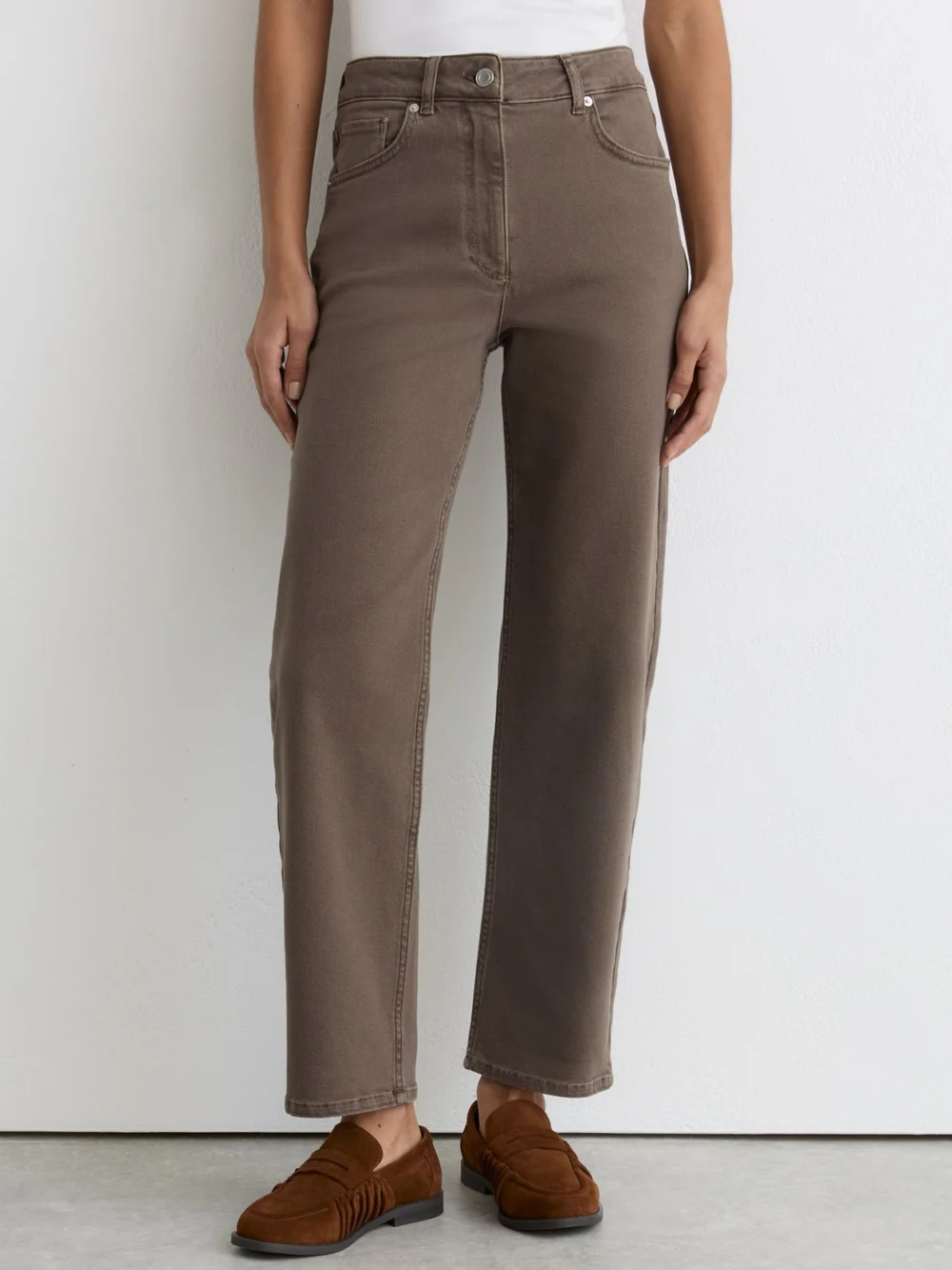 Reiss Mocha Brown Mid-rise Straight-leg Jeans, view 3