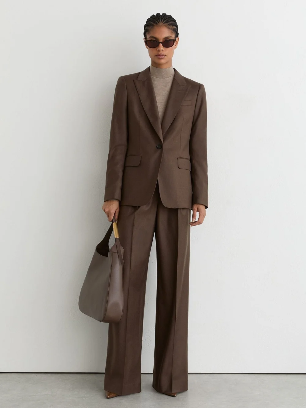Reiss Mocha Brown Petite Wool-blend Single-breasted Blazer