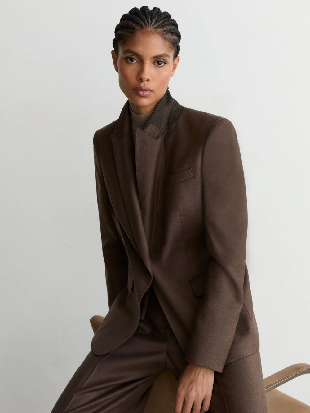 Reiss Mocha Brown Petite Wool-blend Single-breasted Blazer, view 4
