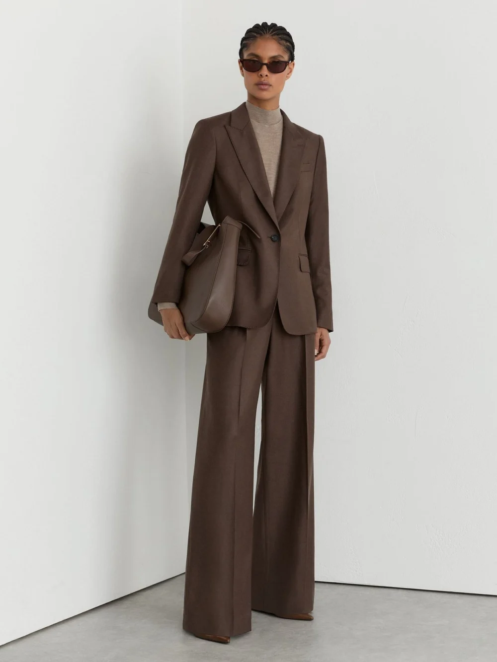 Reiss Mocha Brown Petite Wool-blend Single-breasted Blazer, view 5