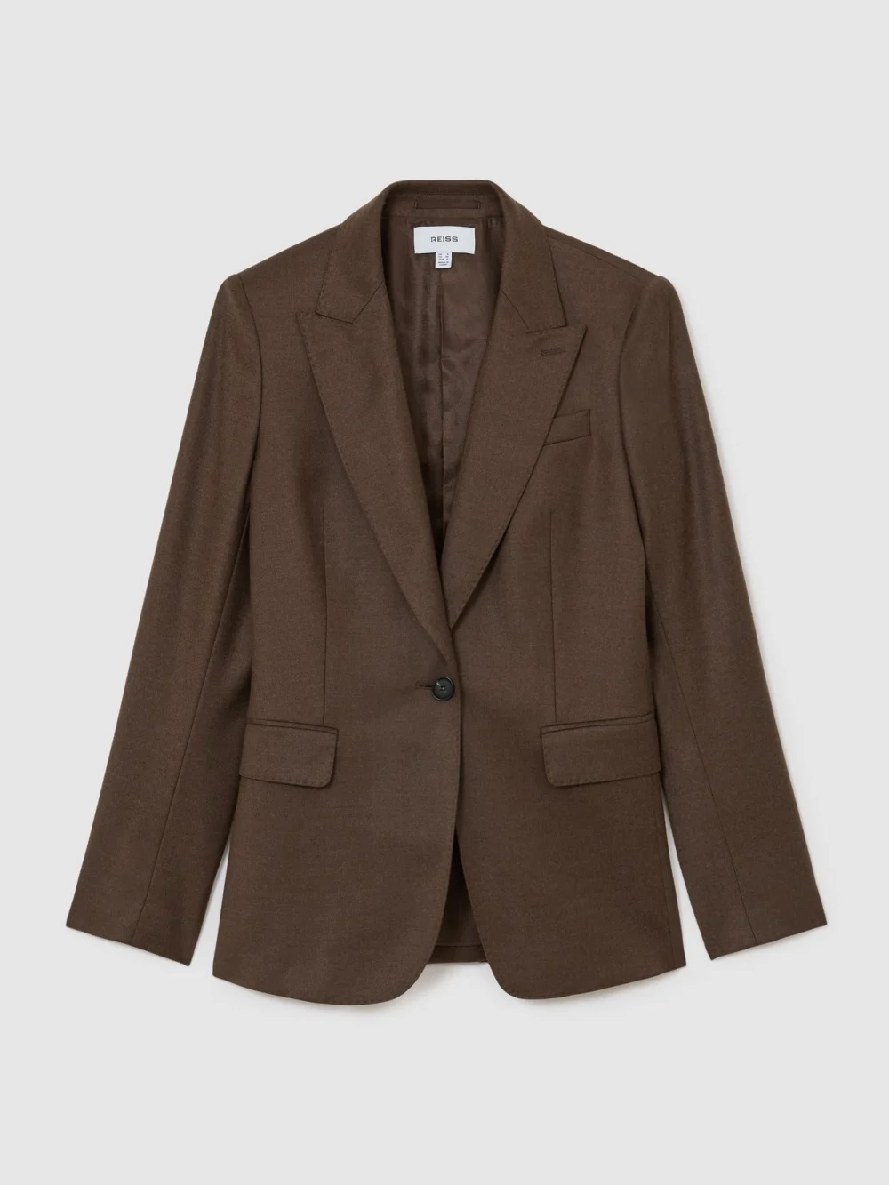 Reiss Mocha Brown Petite Wool-blend Single-breasted Blazer, view 6
