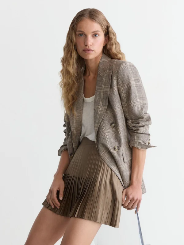Reiss Mocha Brown Satin Pleated Mini Skirt