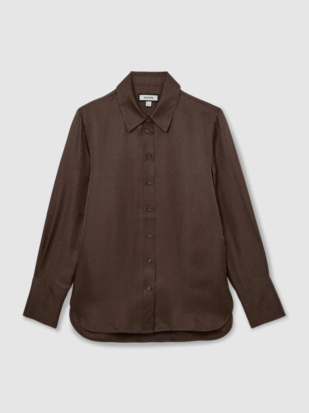 Reiss Mocha Brown Silk Jacquard Long-sleeve Shirt, view 2