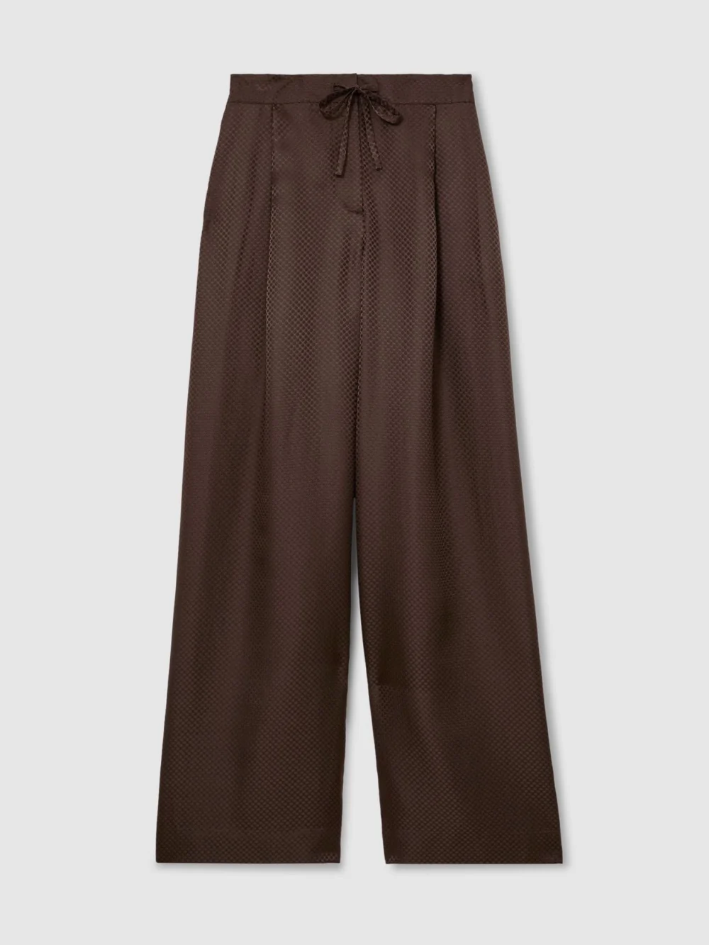 Reiss Mocha Brown Silk Jacquard Wide-leg Trousers, view 6