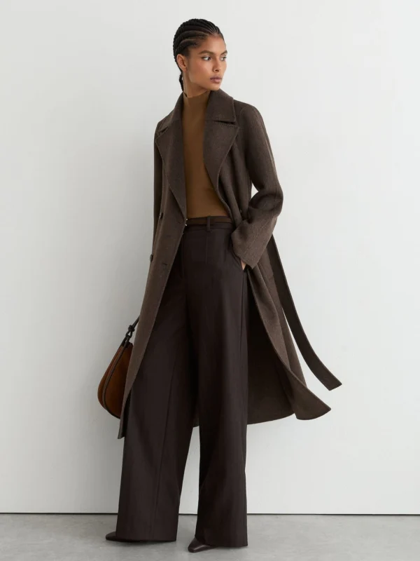 Reiss Mocha Brown Tall Double-breasted Blind-seam Coat Wool-blend with Cashmere