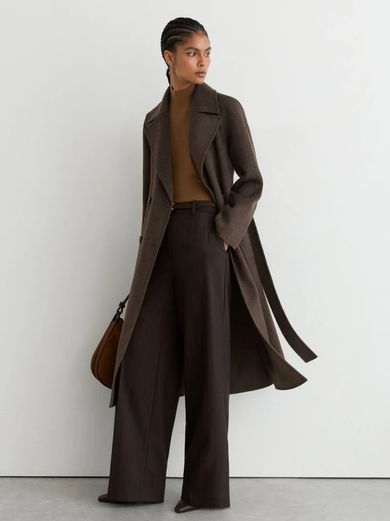 Reiss Mocha Brown Tall Double-breasted Blind-seam Coat Wool-blend with Cashmere