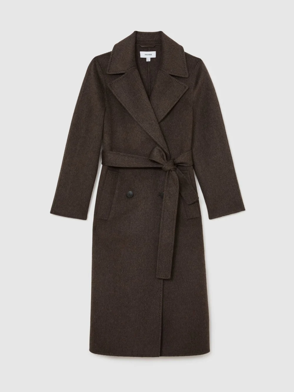 Reiss Mocha Brown Tall Double-breasted Blind-seam Coat Wool-blend with Cashmere, view 2