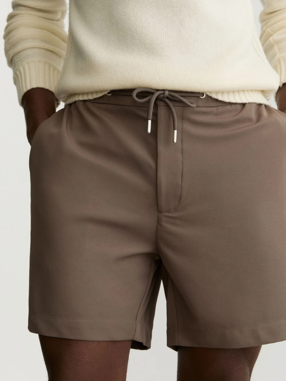 Reiss Mocha Brown Textured Drawstring Shorts