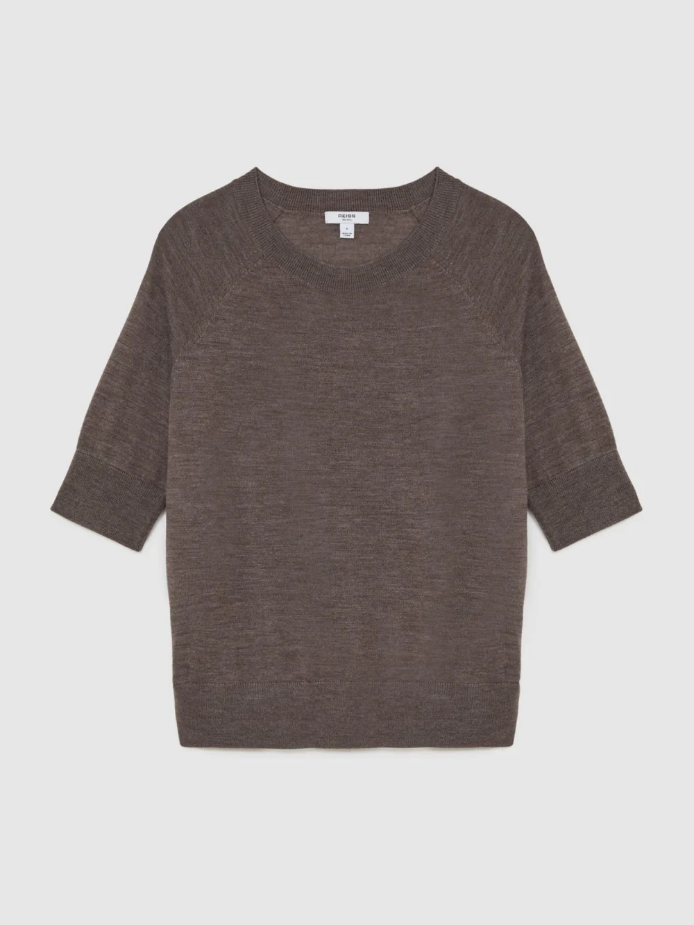 Reiss Mocha Brown Ultra-soft Merino Wool Crew-neck T-shirt, view 2