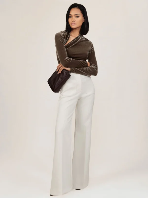 Reiss Mocha Brown Velvet Cut-out Long-sleeve Top