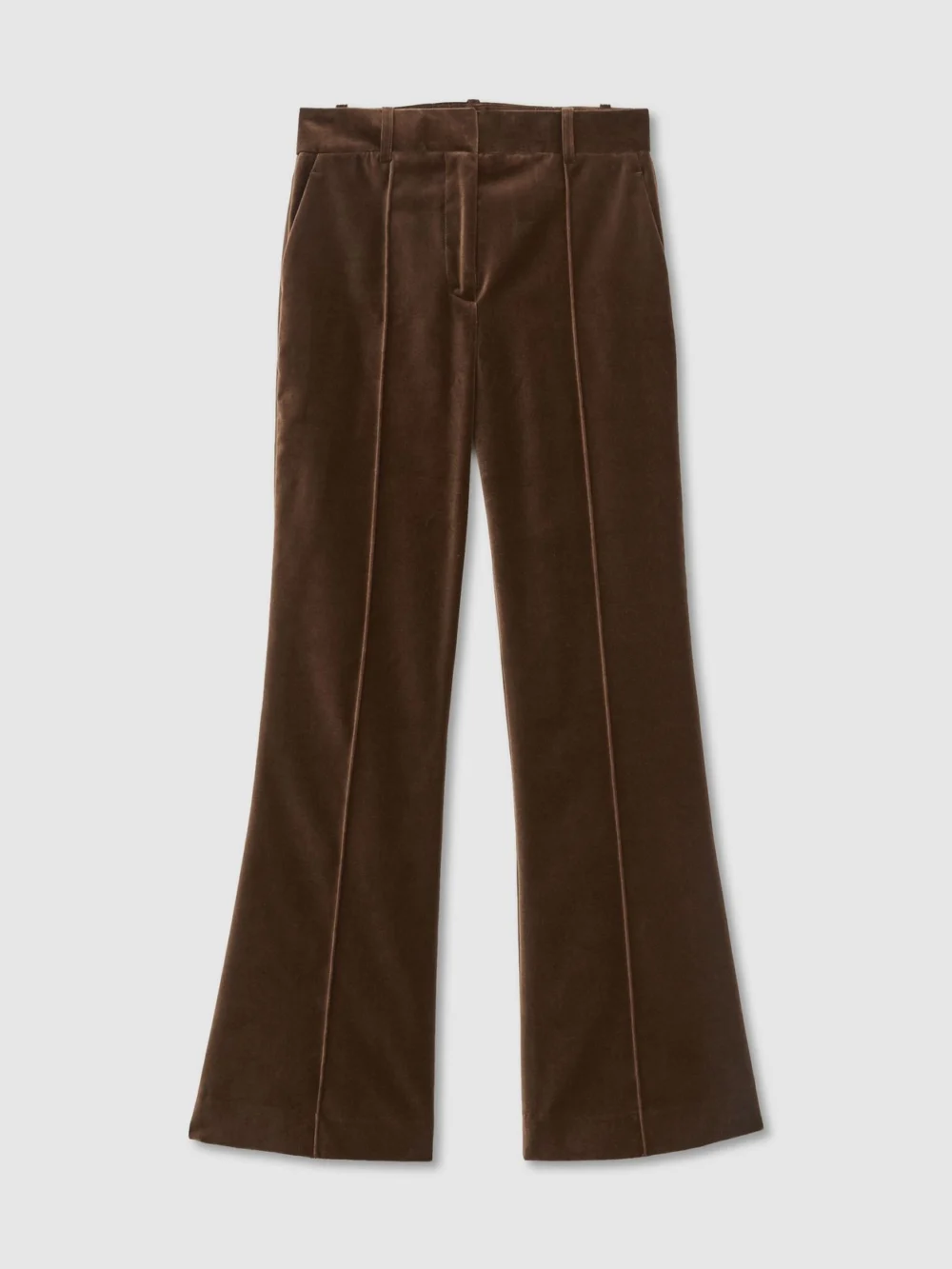 Reiss Mocha Brown Velvet Flared Tuxedo Trousers, view 6
