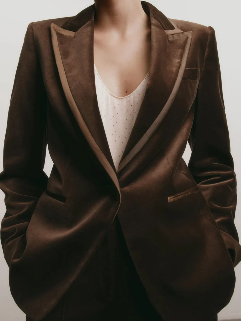 Reiss Mocha Brown Velvet Satin-trim Single-breasted Suit Blazer