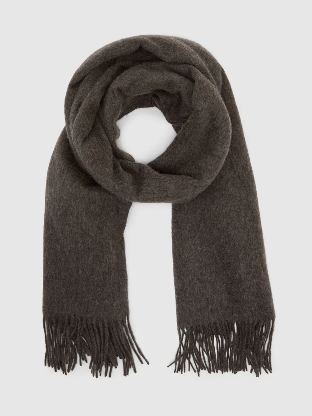 Reiss Mocha Brown Wool and Cashmere Scarf,, view 2