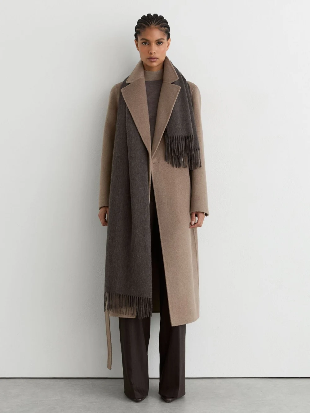 Reiss Mocha Brown Wool and Cashmere Scarf,, view 4