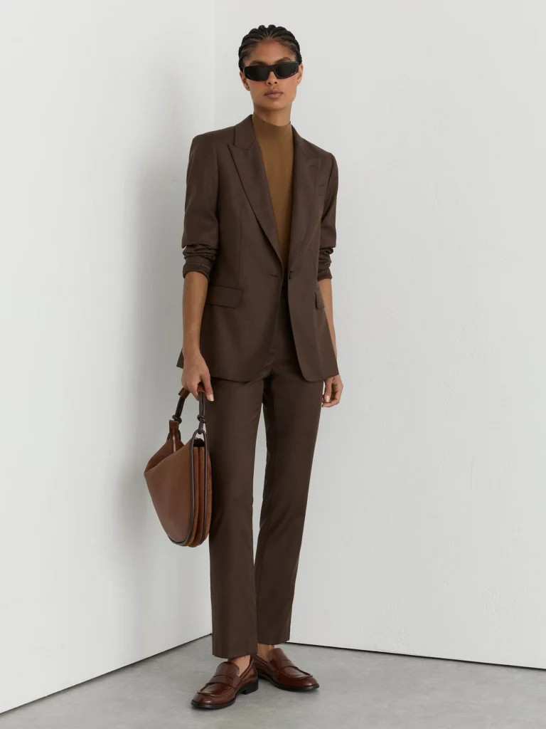Reiss Mocha Brown Wool-blend Slim-leg Trousers