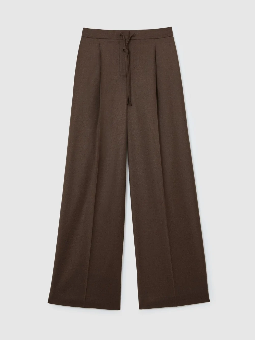 Reiss Mocha Brown Wool-blend Wide-leg Drawstring Trousers, view 2