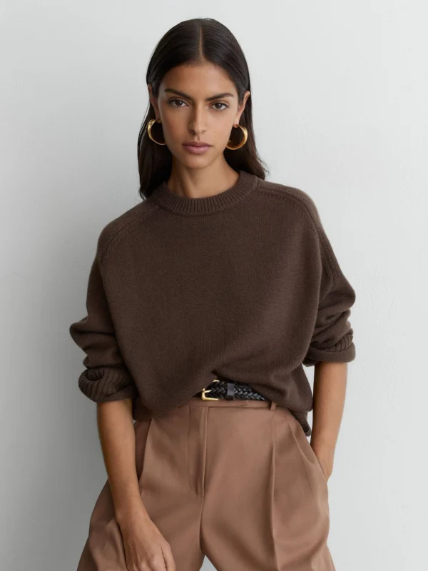 Reiss Mocha Brown Wool-cashmere Crew-neck Raglan Jumper