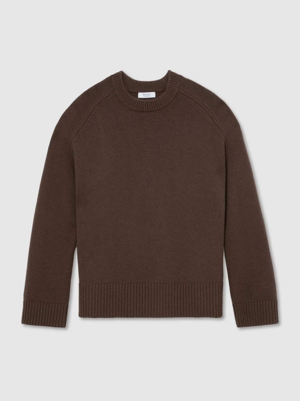Reiss Mocha Brown Wool-cashmere Crew-neck Raglan Jumper, view 2