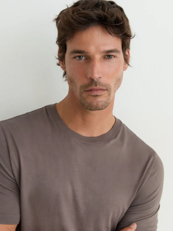 Reiss Mouse Brown Cotton- Crew-neck Modern-fit T-shirt