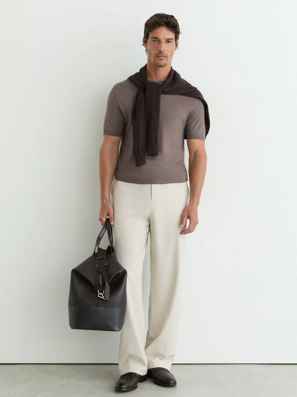 Reiss Mouse Brown Cotton- Crew-neck Modern-fit T-shirt, view 3