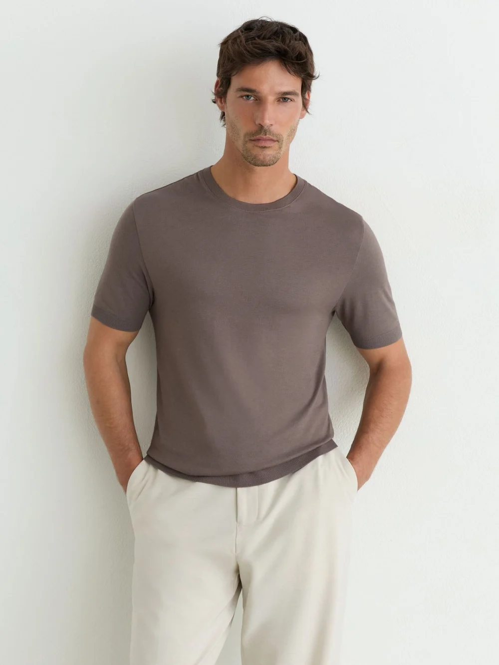 Reiss Mouse Brown Cotton- Crew-neck Modern-fit T-shirt, view 4