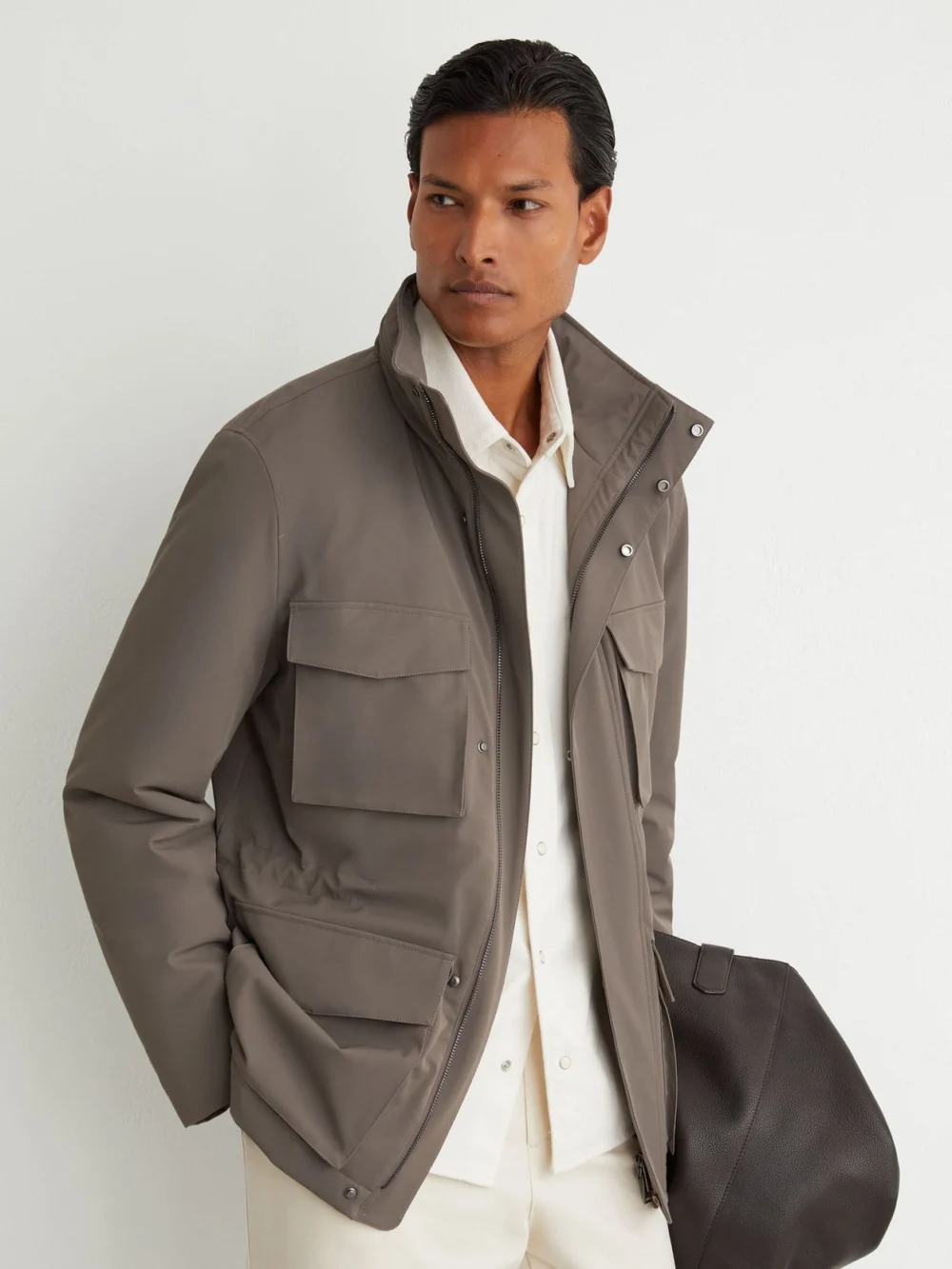 Reiss Mushroom Brown Four-pocket Hooded Jacket with Removable Gilet