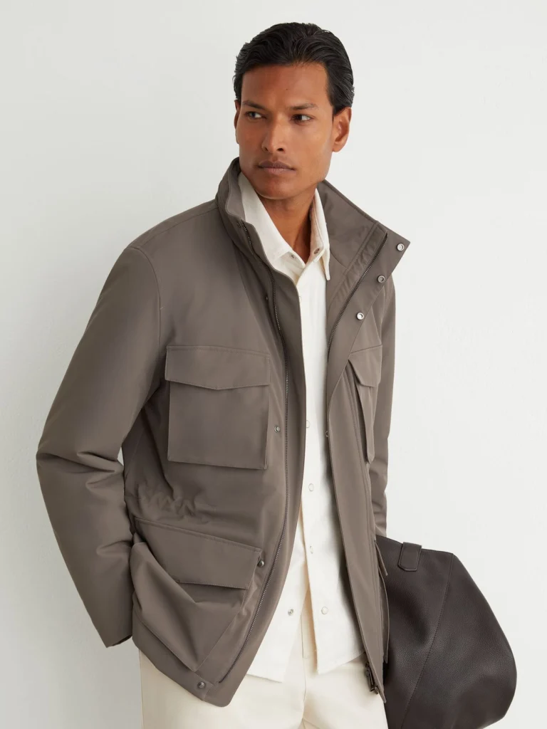 Reiss Mushroom Brown Four-pocket Hooded Jacket with Removable Gilet