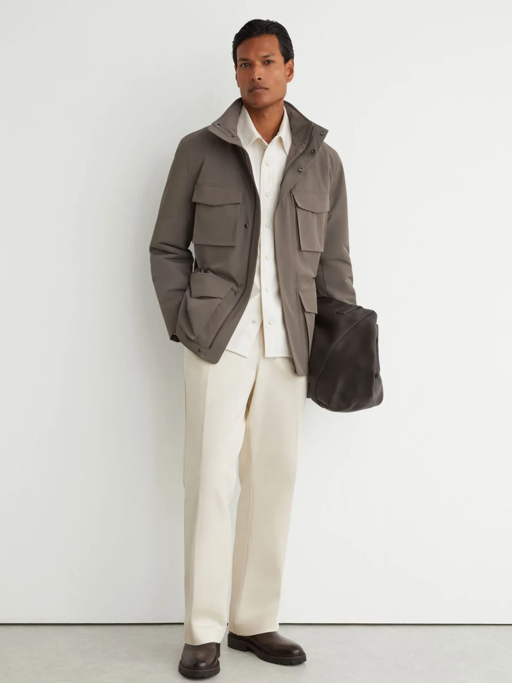 Reiss Mushroom Brown Four-pocket Hooded Jacket with Removable Gilet, view 3