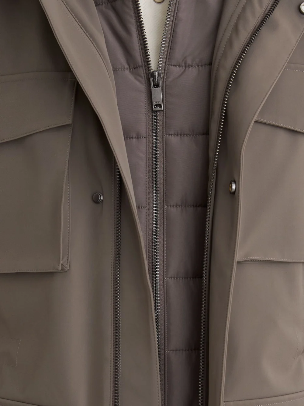 Reiss Mushroom Brown Four-pocket Hooded Jacket with Removable Gilet, view 4