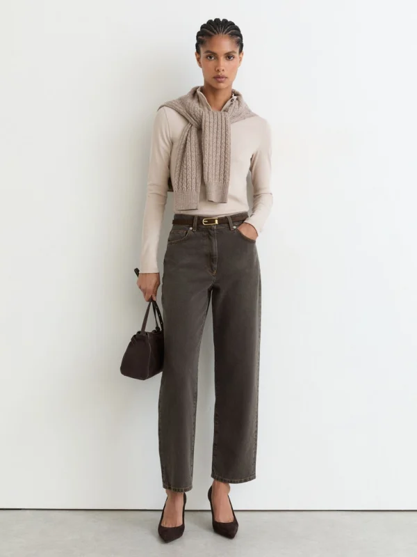 Reiss Mushroom Brown Mid-rise Straight-leg Jeans