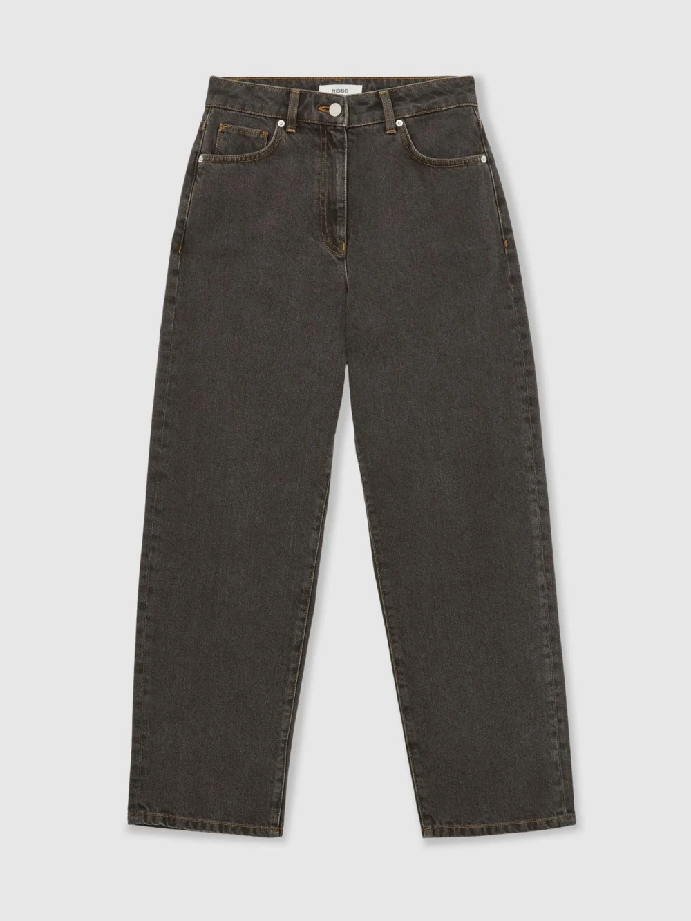 Reiss Mushroom Brown Mid-rise Straight-leg Jeans, view 2