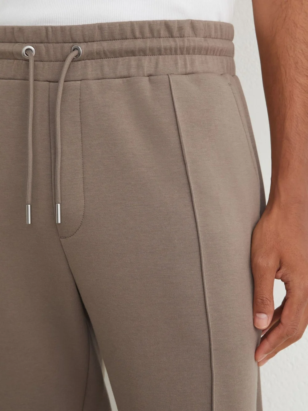 Reiss Mushroom Brown Sueded Interlock Jersey Cuffed Joggers, view 4