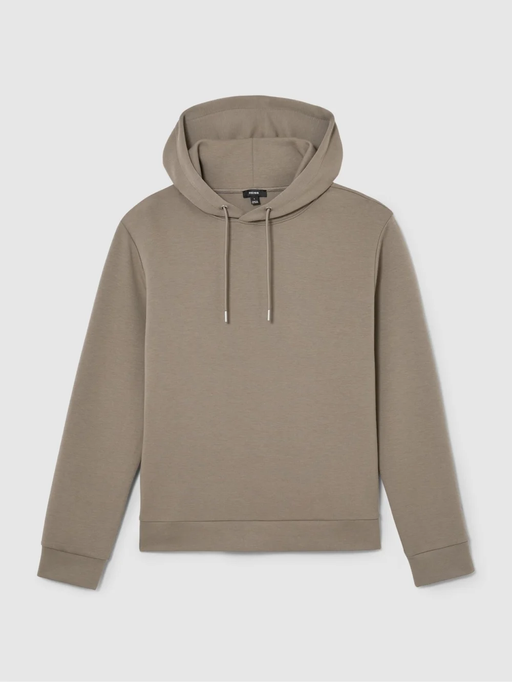 Reiss Mushroom Brown Sueded Interlock Jersey Hoodie, view 2