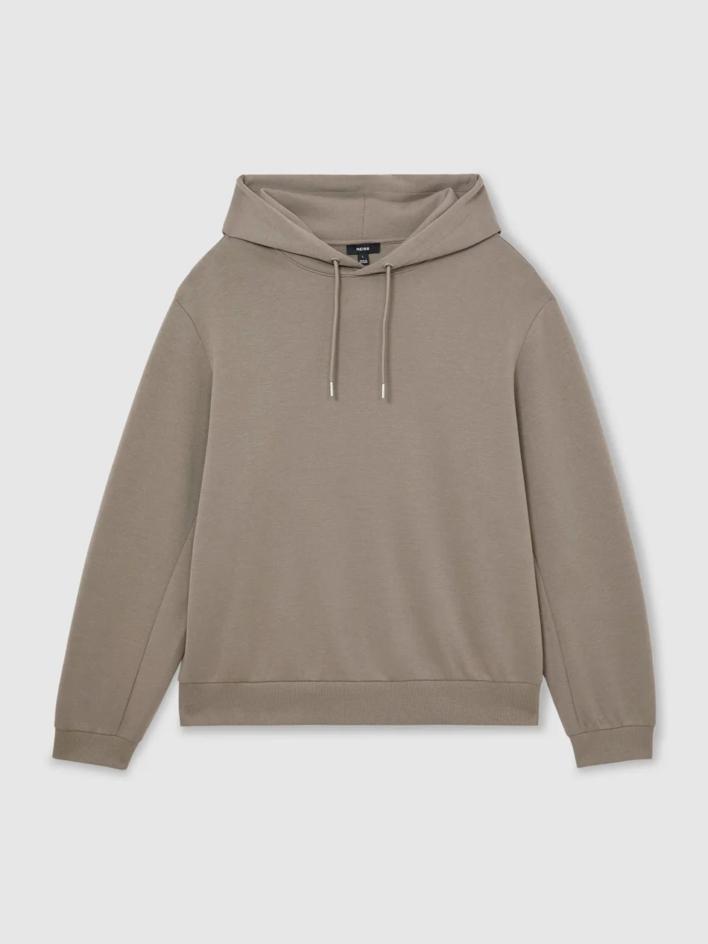 Reiss Mushroom Brown Sueded Interlock Jersey Relaxed-fit Hoodie, view 3