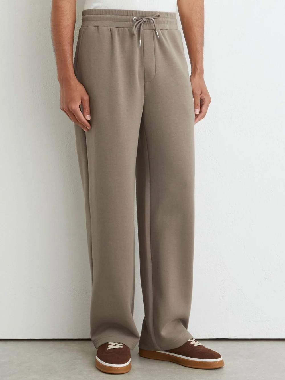 Reiss Mushroom Brown Sueded Interlock Jersey Relaxed-fit Joggers