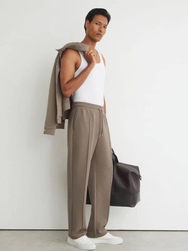 Reiss Mushroom Brown Sueded Interlock Jersey Straight-leg Joggers