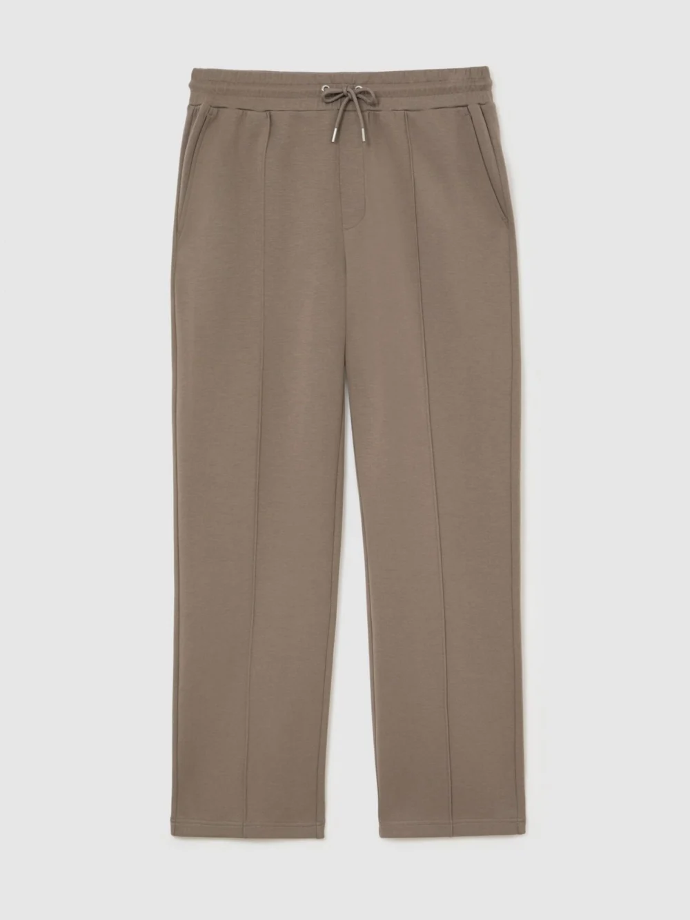 Reiss Mushroom Brown Sueded Interlock Jersey Straight-leg Joggers, view 2