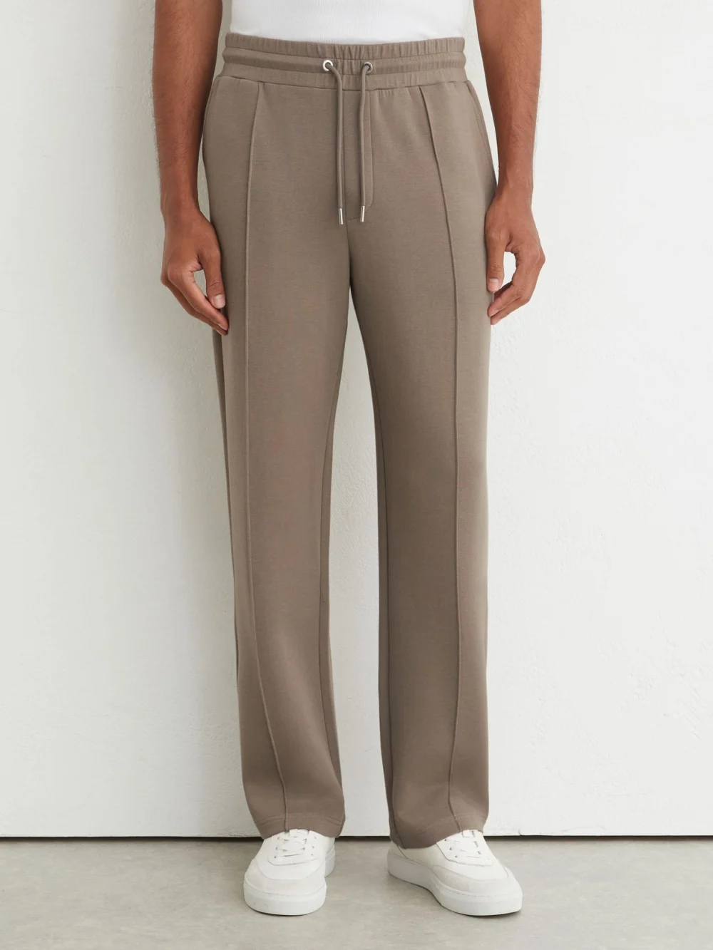 Reiss Mushroom Brown Sueded Interlock Jersey Straight-leg Joggers, view 3