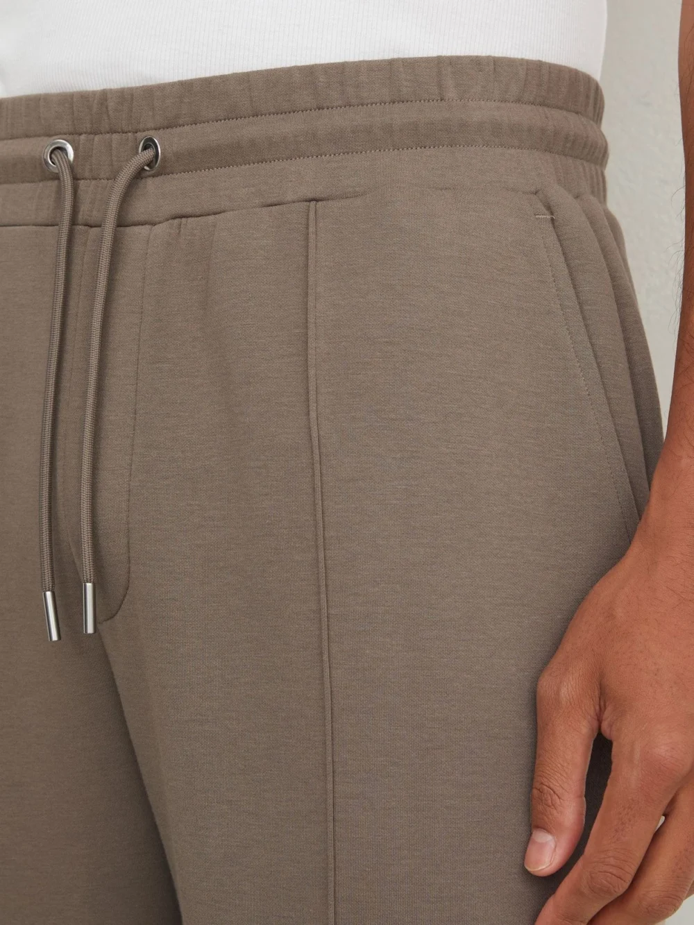 Reiss Mushroom Brown Sueded Interlock Jersey Straight-leg Joggers, view 4