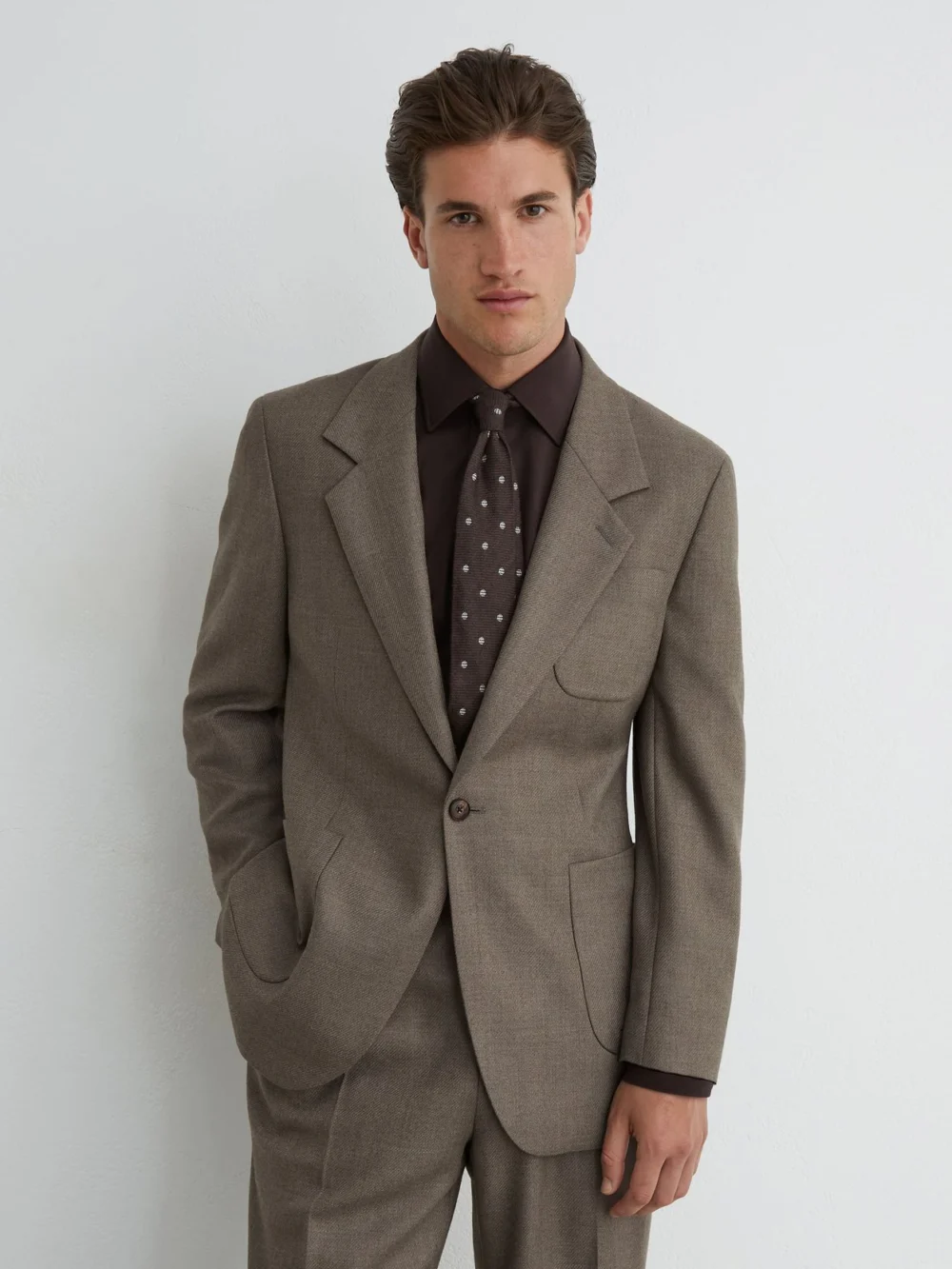 Reiss Mushroom Brown Terrain Classic Fit Wool-blend Twill Single-breasted Suit Blazer Relaxed-fit
