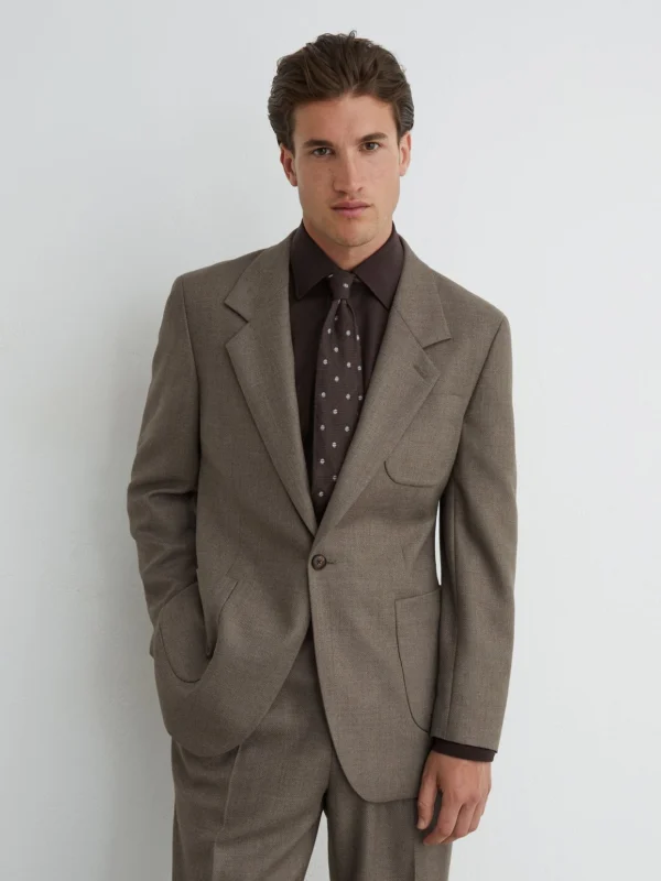 Reiss Mushroom Brown Terrain Classic Fit Wool-blend Twill Single-breasted Suit Blazer Relaxed-fit