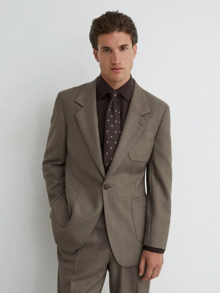 Reiss Mushroom Brown Terrain Classic Fit Wool-blend Twill Single-breasted Suit Blazer Relaxed-fit