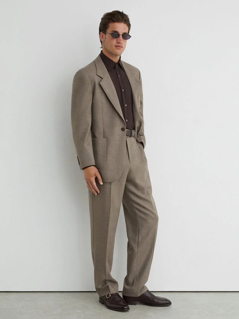 Reiss Mushroom Brown Terrain Wool-blend Twill Relaxed-fit Suits, view 4
