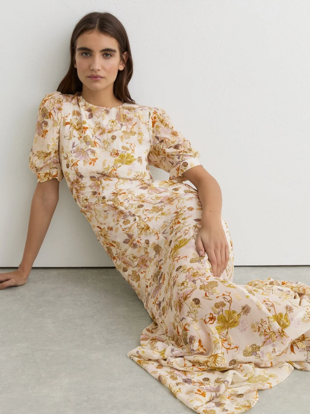 Reiss Naia Floral-print Metallic-thread Maxi Dress, 4, view 3