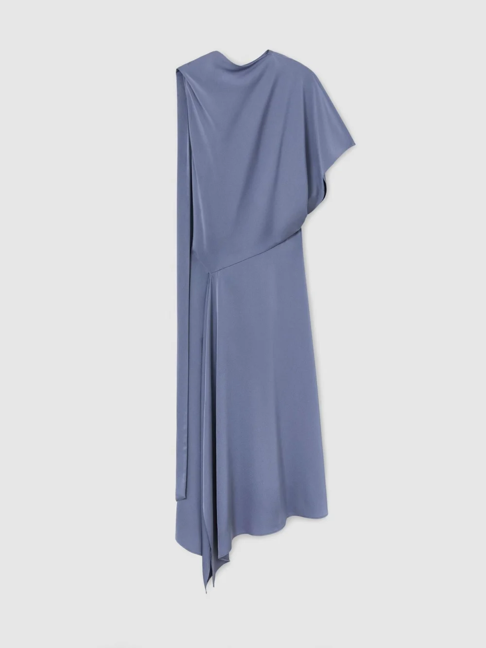 Reiss Naomi Lilac Purple Petite Satin One-shoulder Draped Midi Dress, view 2