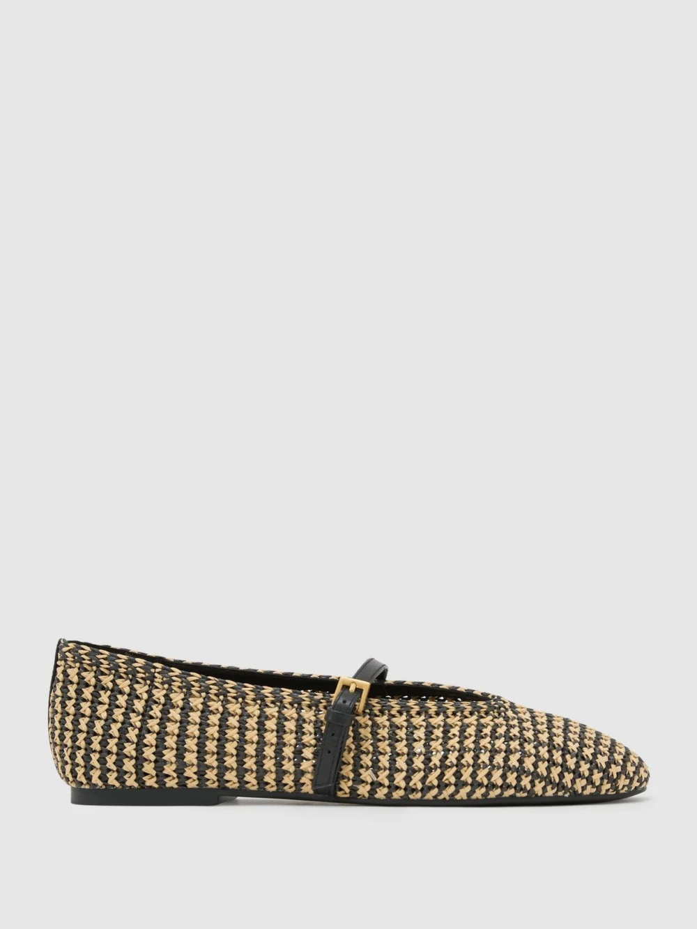 Reiss Natural & Black Raffia-effect Stripe Ballet Flats, view 2